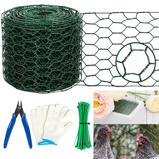Floral Wire Netting, 4 x 394 Inch Flower Mesh Netting, Chicken Wire for Floral Arrangement, Galvanized Hexagonal Chicken Wire Fence with Plier Gloves, Protect Plant & Decorate Flower Arch, DIY Craft