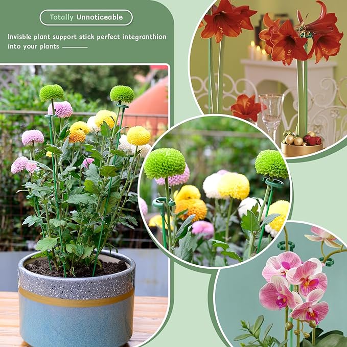 Invisible Plant Sticks 17 inch &11 inch SupKing 16Pcs Orchid Stakes with Clips for Support Small Short Plants,Garden Stake Support Pole Suit for Potted Plants Flowers Peony Rose (Green)