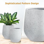 21"H x 19"D Premium Ribbed Corso Fiberstone Round Tapered Planter with Drainage Hole, Weather Resistant for Indoor & Outdoor Use, 2 Extra Coco Mats (Ribbed Speckled White, 15" Pot Opening)