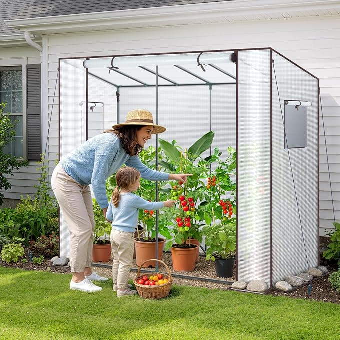 Ohuhu Tomato Greenhouse for Outdoors: Portable Lean to Green House Heavy Duty with Roll-Up Zippered Door, Tall Plastic Greenhouses for Outside Plants Growing Shed Tent for Backyard, 6.6x2.5x5.6 FT
