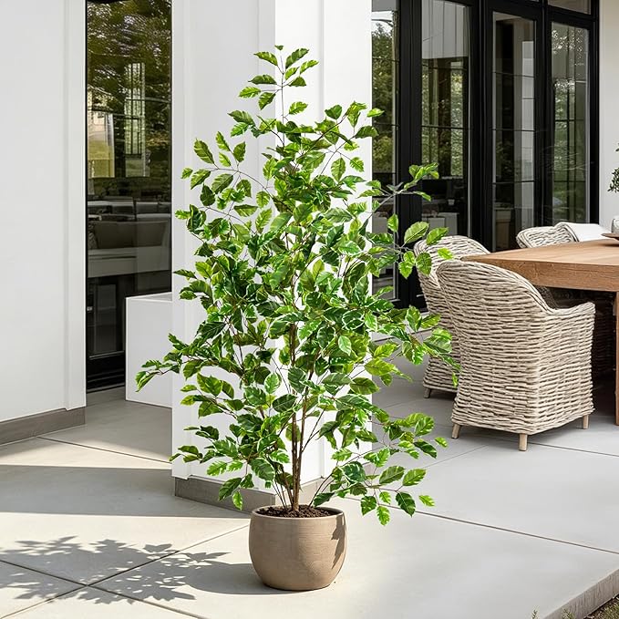 Bailikang Artificial Ficus Tree Indoor 4ft, Large Potted Faux Tree with Realistic Silk Leaves & Trunk for Home Office, Living Room Corner Decor