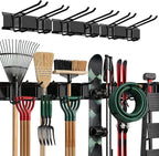 TIDYME Garage Wall Organizer | 48" Heavy-Duty Tool Storage Rack | Adjustable Double-Layer Hooks | 300 lbs Capacity | Carbon Steel Wall Mount Holder for Shovels, Rakes, Ladders & Power Tools