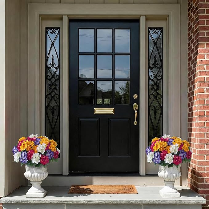 FOTEEWL 8 Bundles Artificial Hydrangea Flowers for Outdoor Decor, Realistic Faux Silk Bouquets Sun-Resistant Fake Plants for Front Door Balcony Farmhouse Garden Home Spring Summer Decor (Mixed Color)