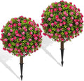 Artificial Plants Outdoor - 18" Wide Set of 2 Faux Boxwood Plants for Outdoor Planters, UV Resistant Artificial Topairy Ball Trees with Spike for Front Porch Decor