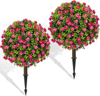 Artificial Plants Outdoor - 18" Wide Set of 2 Faux Boxwood Plants for Outdoor Planters, UV Resistant Artificial Topairy Ball Trees with Spike for Front Porch Decor
