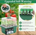 Mckanti 4 Set Self-Watering Seed Starter Tray Kits with Grow Light, Reusable Seed Germination Kit with Adjustable Humidity Domes and Silicone Cell Base Tray for Indoor Plant Seed Germination
