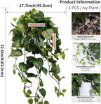 LOYWREE 32 Inch Fake Plants Artificial Plants Indoor Artificial Scindapsus Aureus Realistic Hanging Plants Potted Aesthetic Fake Pothos for Home Office Shelves Bedroom Bathroom Decor（White Pot）