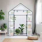 Ohuhu Small Greenhouse for Outdoors: 4 Tiers 6 Shelves Walk-in Indoor Green House Heavy Duty Plant Stands Reinforced Plastic PE Cover Mini Portable Warm House for Outside, 4.8x2.5x6.4 FT White