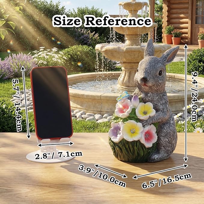 PETAFLOP Solar Garden Statues Outdoor Decor, Rabbit Figurines with Flowers for Patio Balcony Lawn Yard Decorations, Birthday Housewarming Gifts for Women Mom Grandma