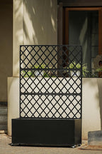 IDEAHOUSE Steel Raised Garden Bed w/Trellis & Privacy Screen - 71x46x16 in Planter Box w/Lockable Casters, Drainage Holes for Vines, Vegetables on Patio, Deck, Yard, Black