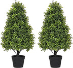 30" Artificial Boxwood Faux Plants Outdoor, UV Resistant Topiary Trees Realistic Cone-Shaped Fake Bushes and Shrubs Potted Fakeplants Set of 2 for Front Porch Patio Outside Planter Decor