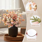 Alupssuc 16PCS Faux Silk Pompon Mums Artificial Flowers with Eucalyptus, Fake Chrysanthemum Floral for DIY Vase Arrangement, Long Stem Dining Table Centerpiece Home Decor, Mix 4 Colors