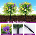 2 Pack Artificial Boxwood Topiary Ball Trees with Colorful Flowers for Outdoor - 23" UV Resistant Artificial Outdoor Shrubs Fake Bushes with Ground Spike for Front Porch Patio Garden Yard - Pansy&Fern
