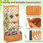 Giantex Raised Garden Bed with Trellis Set of 2, 60" Wooden Planter Container w/Drainage Holes, High Trellis for Plant Flower Climbing Pot Hanging, Indoor Outdoor Planter Box for Yard Garden Balcony