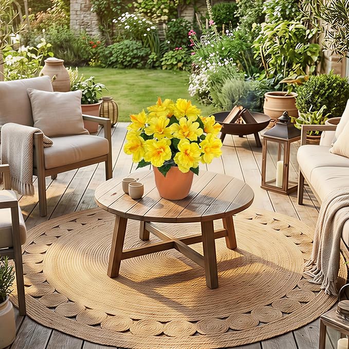 Briful Artificial Hibiscus Flowers in Pot, 14.1" Faux Tropical Flower Plant for Outdoor Porch, Potted Yellow Hibiscus Tabletop Decor for Living Room, Dining Table, Kitchen, Office, Indoor Home Décor