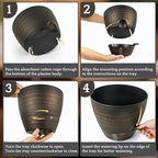 ZMTECH 10 Inch Self Watering Pots for Indoor Outdoor, Bronze Large Plastic Planter with Water Level Indicator, Drainage Hole & Removable Saucer for Garden Flowers, Decorative Plant Container