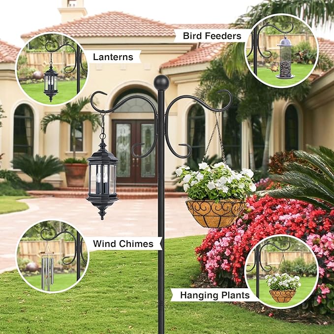 AOMGD 76 Inch Adjustable Double Shepherds Hooks for Outdoor Heavy Duty, Two Sided Garden Bird Feeder Pole for Hanging Plant Baskets, Solar Lights, Weddings Decor