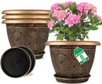 Fodetyff 8 Inch Flower Pots Planters for Indoor Outdoor Plants, 4 Pack Plastic Small Plant Pots with Drainage Hole & Tray, Modern Decorative Garden Pot with Saucer, Plant Container for House