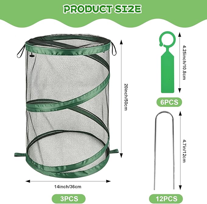 3PCS Pop Up Plant Covers from Animals, 20" H X 14" D Foldable Mesh Plant Tent Cover Protectors, Garden Insect Barrier Mini Greenhouse Plant Guard Cover Net with 12 Stakes & 6 Labels for Outdoor Plants