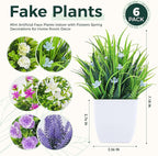 Der Rose 6 Pack Fake Plants Small Artificial Potted Faux Plants with Flowers for Home Bathroom Living Room Office Decor Indoor