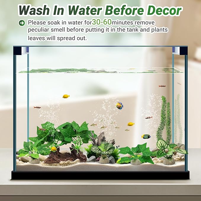 GOZILLA Silk Fish Tank Plants,Reptile Artificial Plant,Reptile Plants for Terrarium,Aquarium Decorations Accessories Set,Resin Driftwood Artificial Silk Aquarium Plant for Fish Tank.(5PCS/C-Set)