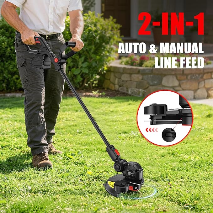 Cordless Weed Eater Compatible with Milwaukee M18 18V Battery(Tool Only), 12-Inch 3-in-1 String Trimmer with 8500RPM Upgraded Motor, Automatic Line Feed Weed Wacker for Lawn Edging and Mowing-Red