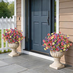 Artificial Morning Glory & Eucalyptus Topiary Trees - Set of 2 Faux Silk Flower Potted Plants, UV-Resistant Fake Outdoor Morning Glory Bushes for Front Door, Farmhouse, Garden Decor (Mixed Color)