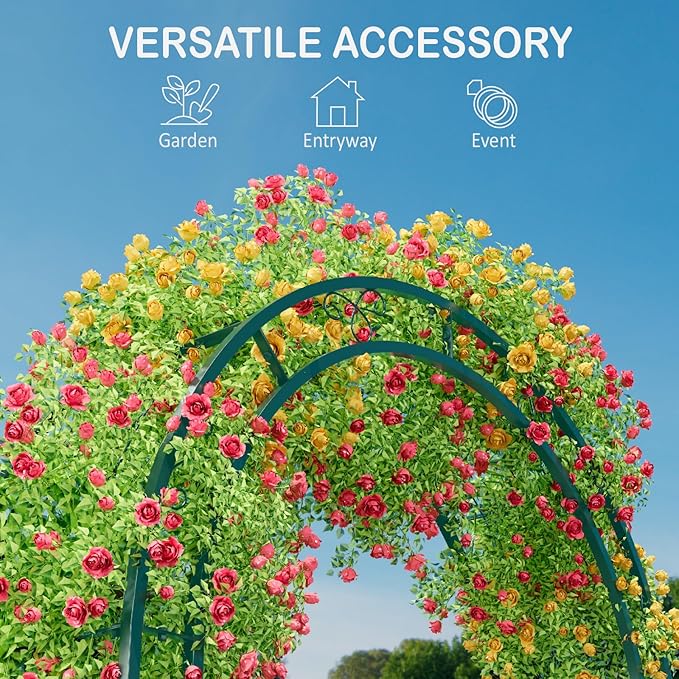 Arbuxzuy 102in Steel Garden Arch Arbor Trellis for Climbing Plants Outdoor,Yard,Wide Sturdy Durable Garden Arch for Lawn,8.5ft Climbing Plants Decorative Wire Lattice,Outdoor Wedding Arch(Green)