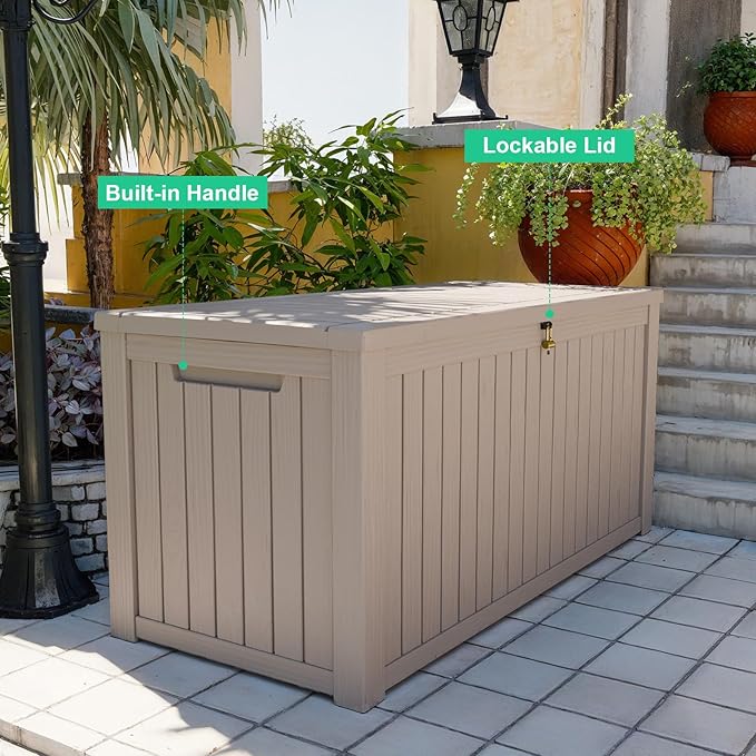 PatioZen 200 Gallon Resin Deck Box, Lockable Patio Outdoor Storage Box for Furniture, Garden Tools and Tools Storage, Waterproof Outside Storage Boxes - Grey