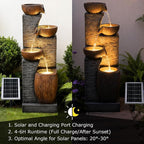 38.2" Tall Solar Water Fountain Outdoor Garden,4 Tiers Modern Cascading Bowls and Stacked Stones Solar Powered Fountains with LED Lights for Garden, Patio, Deck, Porch, Backyard, Lawns