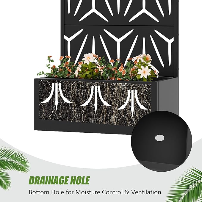 Casaphoria Metal Raised Garden Bed with Trellis, 59"x30"x12" Planter Box for Climbing Plants, Vegetables & Vines, Features Drainage Holes and Privacy Screen, Black-Star