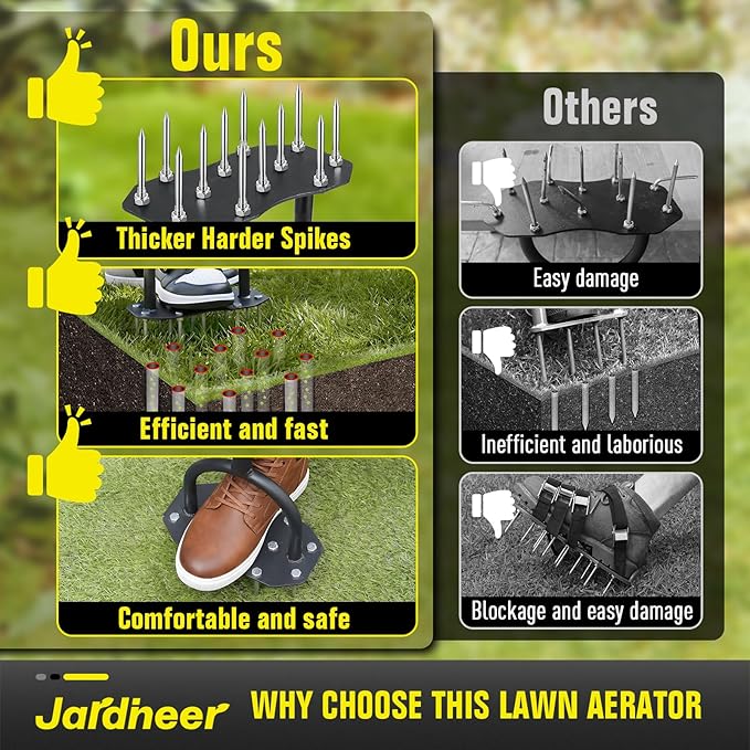 Jardineer Lawn Aerator Spike Tool, 36" Manual Yard Aeration Tool with 12 Thickened Steel Spikes, Pre-Assembled Grass Aerator for Soil Loosening & Yard Aeration in Lawn, Yard and Garden