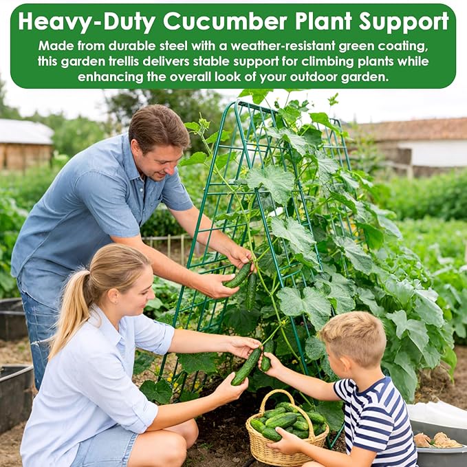 2 Pack 50"x17" Heavy Duty Metal Cucumber Trellis for Raised Bed, A Frame Garden Trellis for Climbing Plants Outdoor, Plant Trellis for Tomato Bean Pea Grape, Adjustable Vegetable Trellis Support