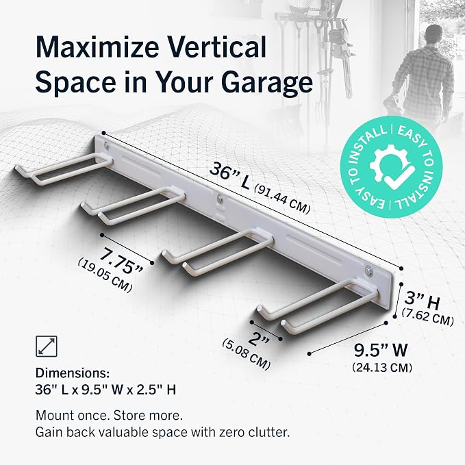 StoreYourBoard 72" Garage Tool Organizer Wall Mount | Garden Tool Organizer System | Heavy Duty Garden Tool Storage Rack for Yard Tools Rakes Shovels 500lbs Garage Organization | 8 PVC Coated Hooks