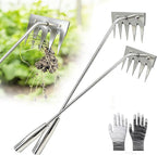 2Pcs Weed Puller Tool - 2026 Portable Manual Weeding Tools Gardening, 5 Teeth Head Stainless Steel Hand Garden Weeding Rake, Weed Remover Tool for Gardening Backyard Yard Farm Planting