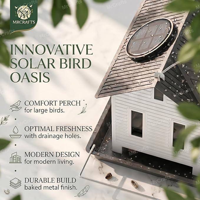MrCrafts Solar Bird Feeder - Hanging Metal Bird House Feeder with Solar Lights, Outdoor Solar Lantern, Garden Decor for Outside, Unique Gifts for Mom, Grandma, Christmas