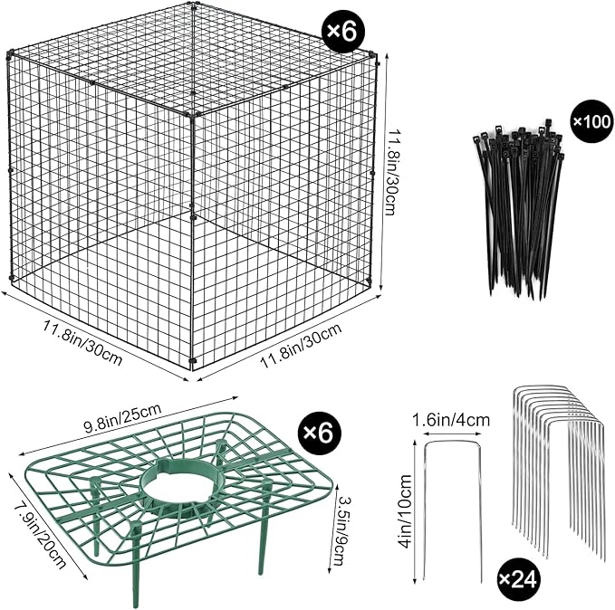 6 Set Upgraded Strawberry Protection Supports with Wire Plant Protectors from Animal Sturdy Metal Wire Plant Cages Mesh Plant Cover Strawberry Growing Racks Planting Stand for Garden,12 Inch Square
