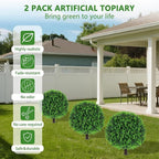 Yangrass Artificial Eucalyptus Topiary Ball Trees with Ground Spike, Set of 2 UV Resistant Artificial Shrubs, Fake Evergreen Artificial Plant Bushes for Indoor Outdoor Front Porch Garden