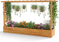 Happygrill 45" Raised Garden Bed with Trellis, Wood Planter Box w/Hanging Roof, 2 Side Trellises, Open-Ended Base for Flower, Climbing Plant, Plant Container for Garden