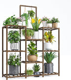 EnHomee Plant Stand Indoor Tall Plant Stand Outdoor Large Wood Plants Shelf with 10-12 Pots for Patio, Living Room, Garden, Balcony, 34.5" Wx47.3 Hx11.78 D