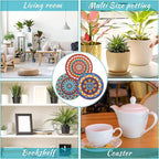Nuanchu 6 Pieces Boho Plant Coasters 5.9 Inch Rubber Absorbent Non Slip Plant Pot Mats for Gardening Indoor Outdoor Round Bohemian Mandala Decorative Plants Saucers for Table Floor Protection Home