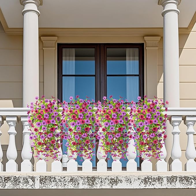 Artificial Fake Hanging Flowers Plants for Outdoor Spring Summer Decoration, 2PCS Faux Daisy Silk Plant Outside No Fade UV Resistant Realistic Home Decor for Porch Patio Window Box (Mix purple)