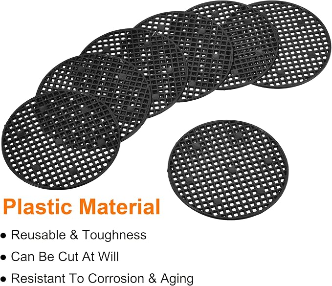 MECCANIXITY Flower Pot Hole Mesh Pad 3.3 Inch Bonsai Plant Bottom Round Plastic Soil Grid Screen Mat, Black Pack of 20