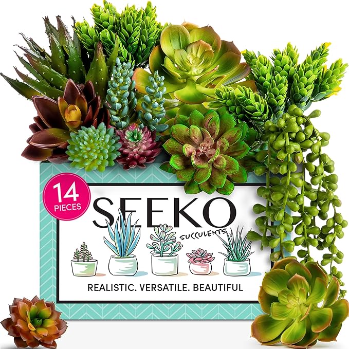 Succulents Plants Artificial 14 Pcs Realistic Premium Fake Succulents Faux for Indoor Outdoor UV Resistant DIY Home Office Decor