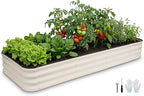 5 in 1Galvanized Raised Garden Bed - 8x3x1ft Modular Garden Planter Bed Outdoor | Steel Raised Bed Kit with Bracing Rods, Gloves for Gardening Vegetables Fruits and Flowers (White)