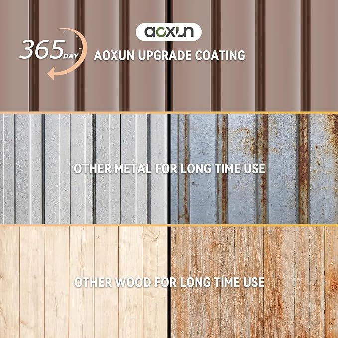 Aoxun 10x8 FT Shed with Floor Heavy-Duty Galvanized Steel Outdoor Storage Shed with Double Doors, Ventilated Weatherproof Design for Bike/Generator/Tool Organization (Brown with Floor)
