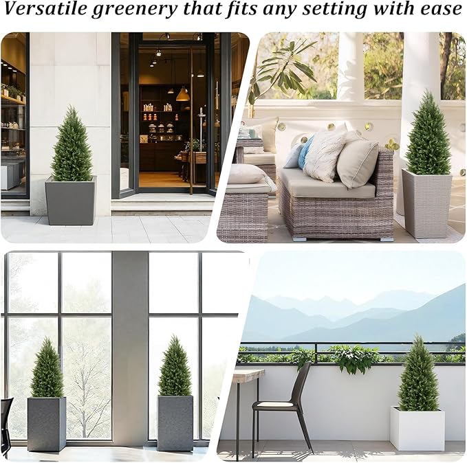 3ft Tall Artificial Cedar Trees for Outdoors Set of 2, UV Resistant Fake Plants Faux Topiary for Front Porch Decor 3 Feet