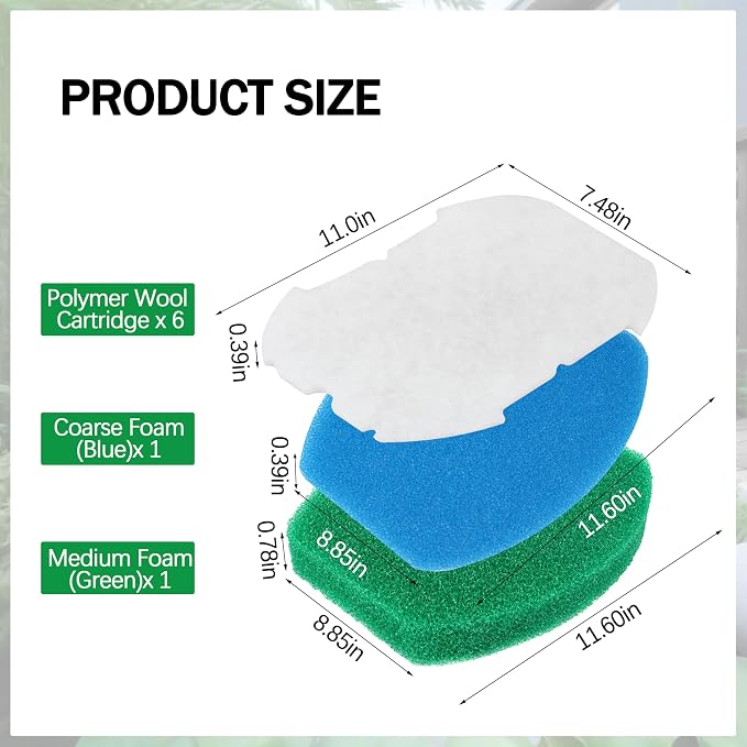 Pond Filters for Outdoor Ponds, Suitable for Inpond 5 in 1 300 Gallon Model, Polymer Wool Filter Pads and Foam Filters (Fit 300)