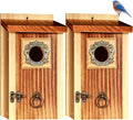 SISTERBIRD Premium Pack of 2 Bluebird Houses for Outside, Garden Bird Houses for Outdoor, Vintage Metal Predator Guard, Birdhouse Gift, Weatherproof Coating Bird Nesting, Assembly Required