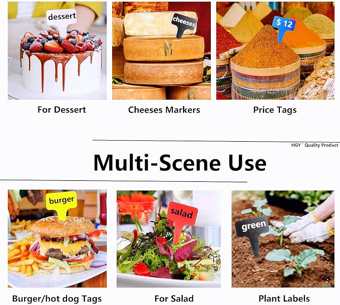 DaTpuik 100 Pcs Yellow Thick Plastic Plant Labels Markers Tags Garden Re-Usable T-Type Sign with Marking Pen